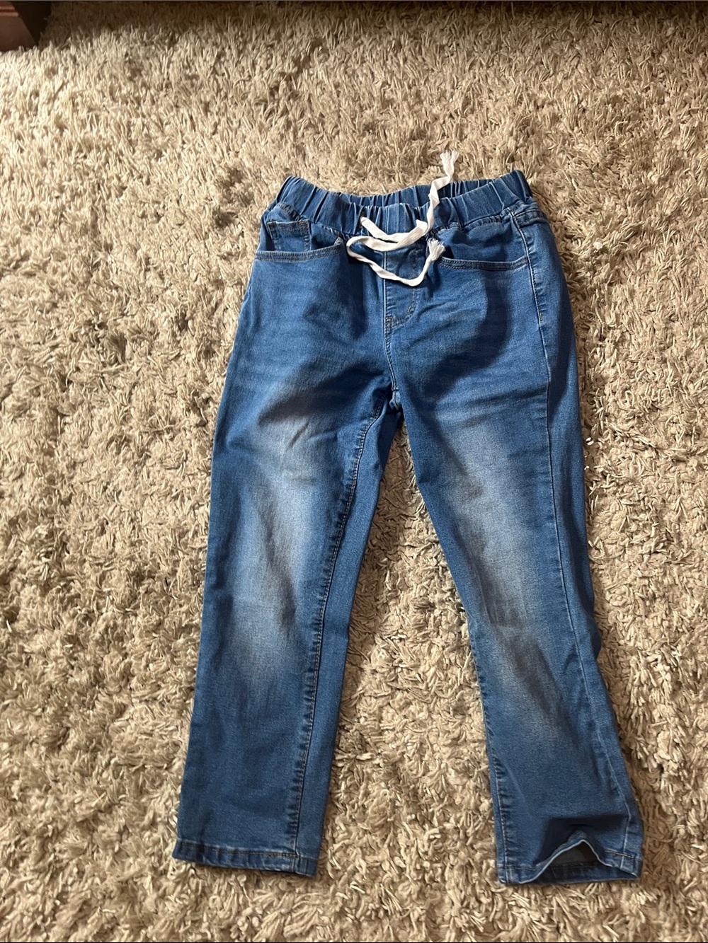 Womens Blue Pull-On Jogger Jeans capris with Drawstring